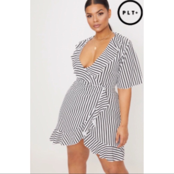 black frill detail wrap dress